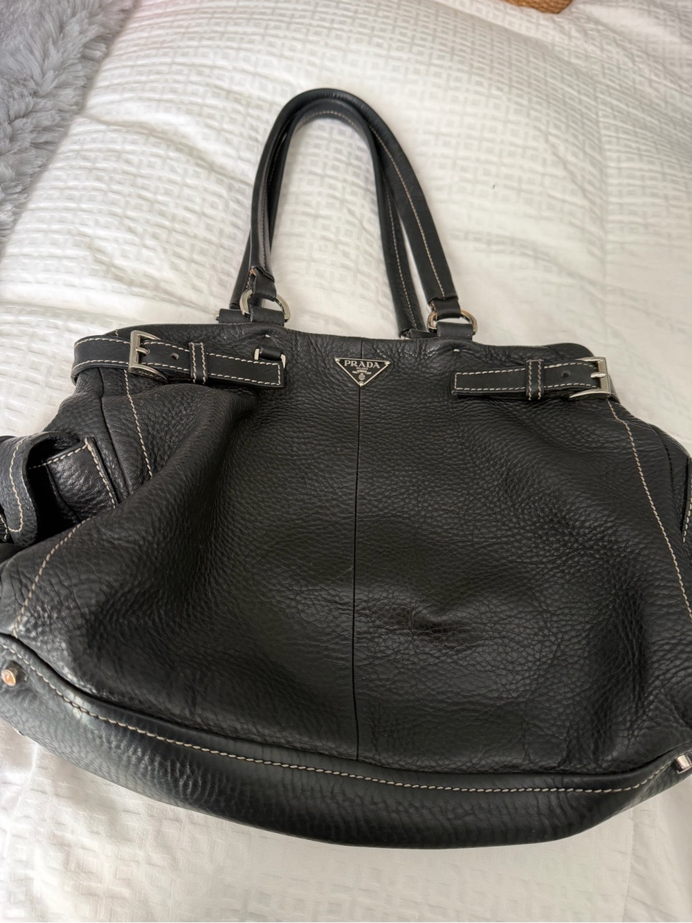 Prada Black Leather Shoulder Bag with Silver Hardware - Picture 2 of 14